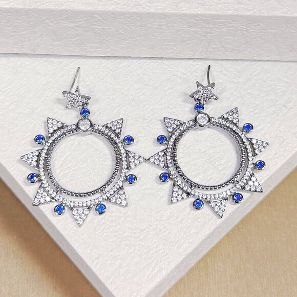 Star Spike Earrings, Silver Stud Earrings, Crystal Stud Earrings, Jewelry Gift - Picture 1 of 7